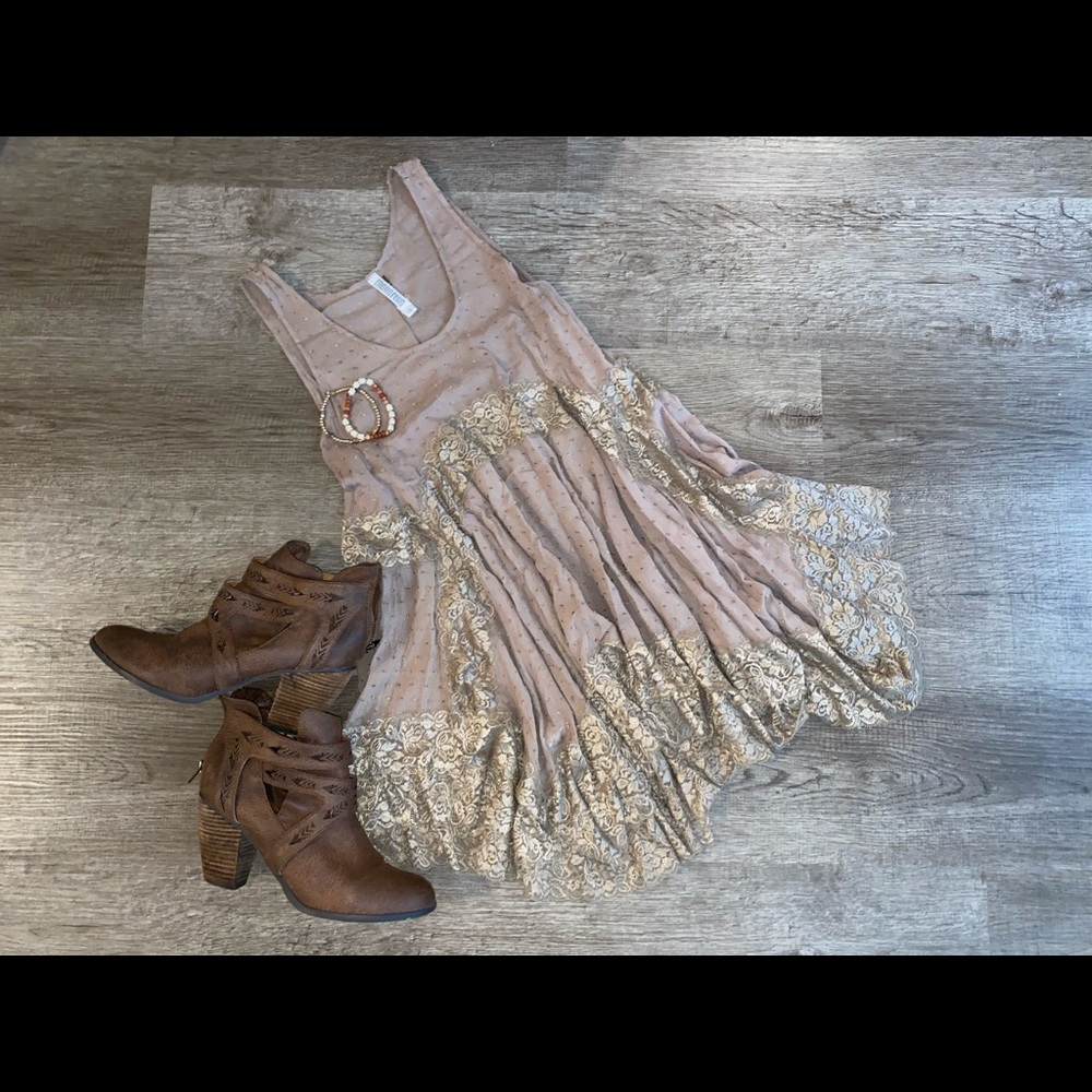 Long Tan Brown Lace Tank Top